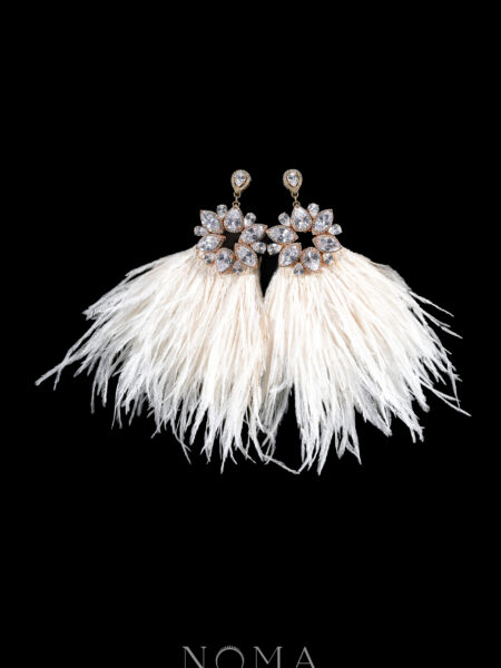 Odette Feathery Earrings - Gold, White