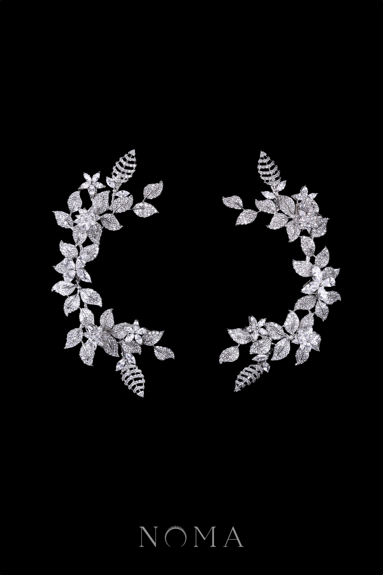 Paved Twigs Simple Floral Side Hairvine Pair - White Gold (1 pair)