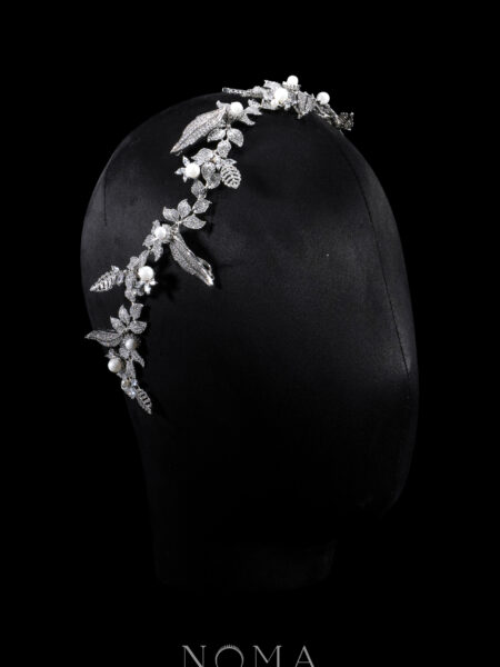 Paved Twigs Pearl Single Hairvine/Belt - White Gold