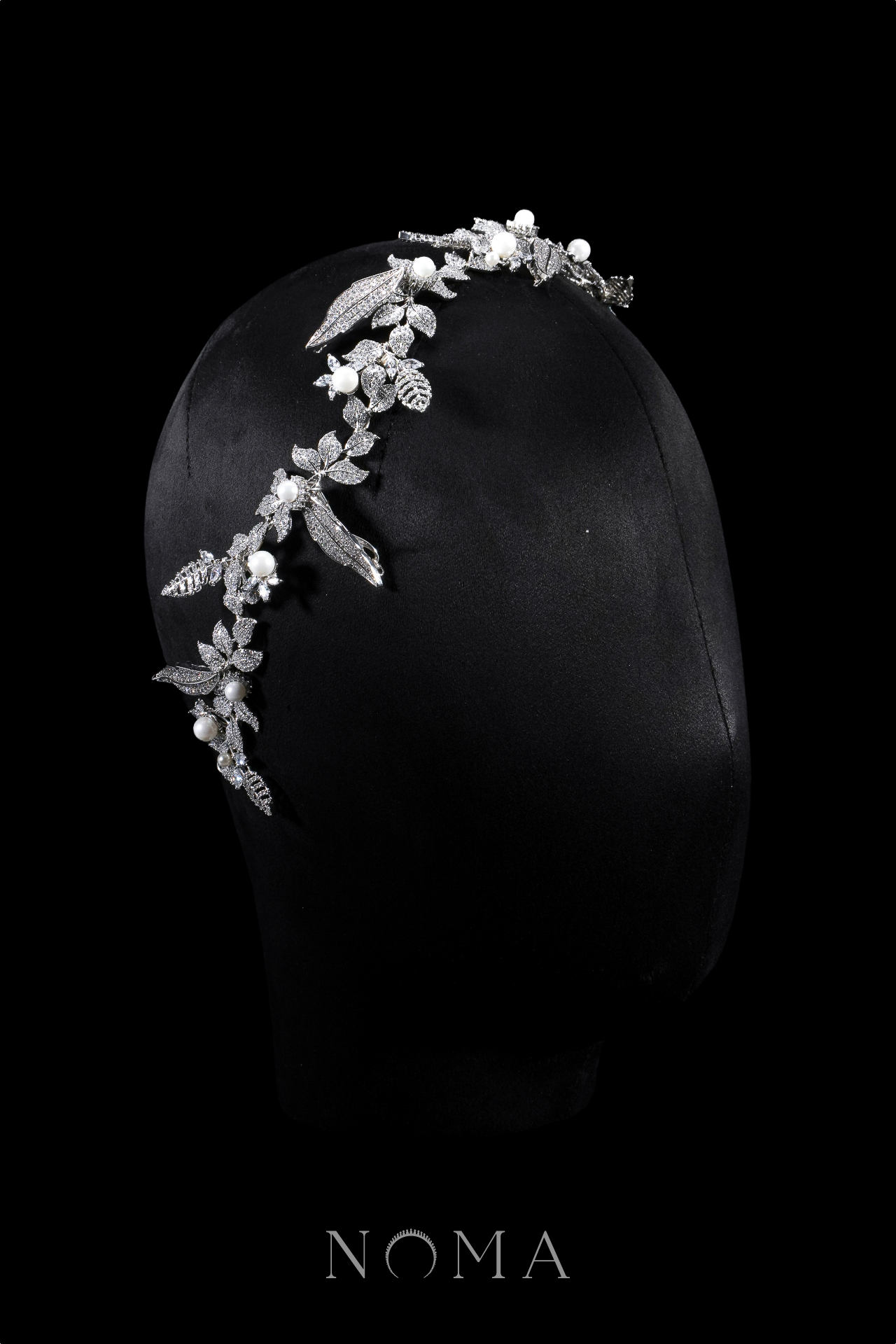 Paved Twigs Pearl Single Hairvine/Belt - White Gold