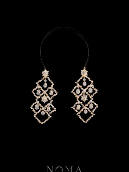 Royal Cascading Square Dangling Earrings Headband - Gold