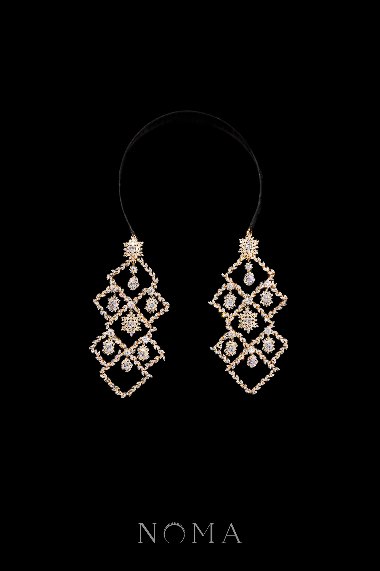 Royal Cascading Square Dangling Earrings Headband - Gold
