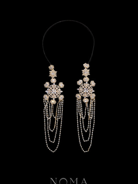 Royal Rectangular Chain Earrings Headband - Gold