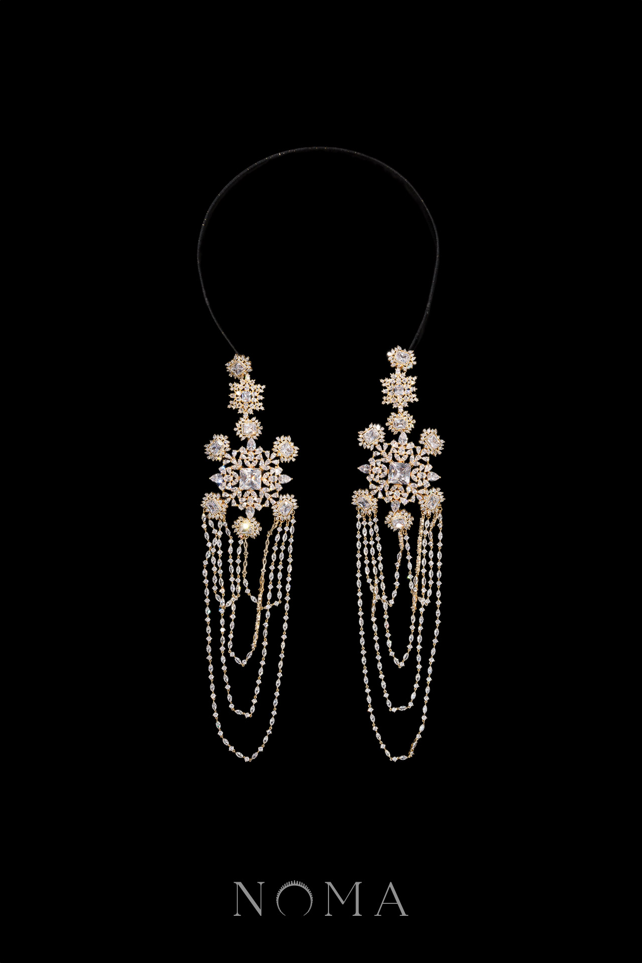 Royal Rectangular Chain Earrings Headband - Gold