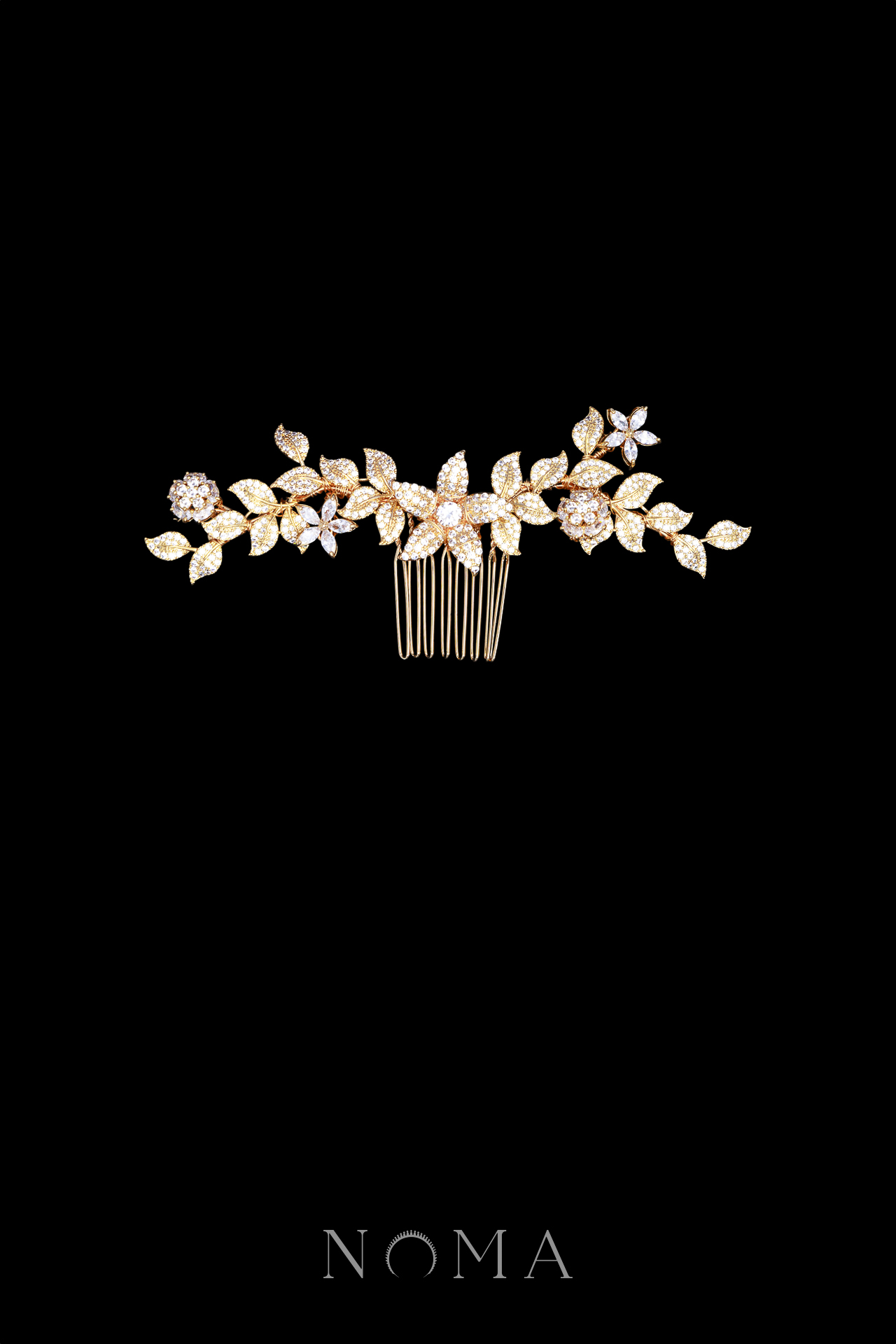 Paved Flower Twigs Medium Haircomb - Gold