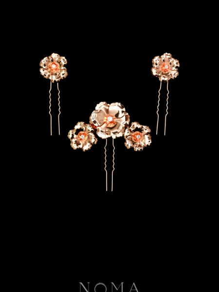 Glitzy Petals Hairpin Set - Gold (3 pcs)