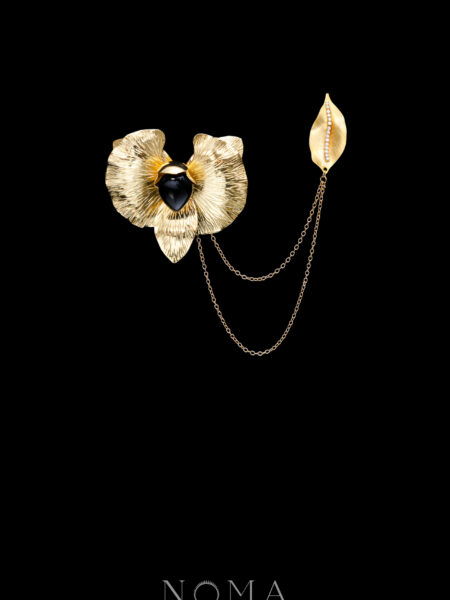 Anggrek Merantai Brooch - Doff Gold, Black
