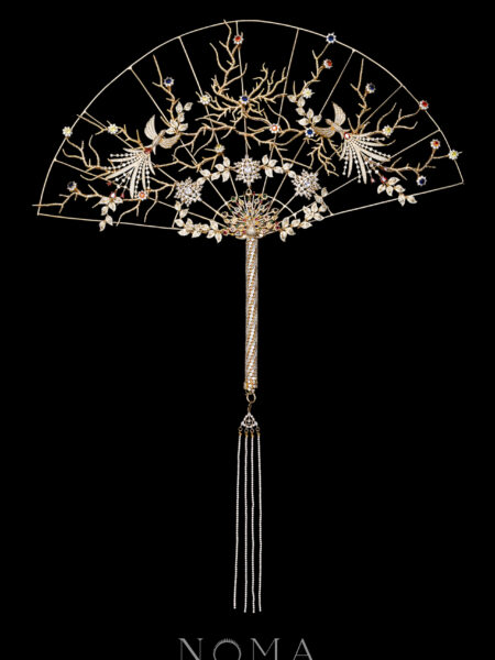 Peacock Gems Art Fan - Gold