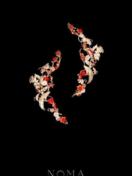 Crane Ginkgo Harmony Side Hairvine Pair - Gold, Ruby (1 pair)