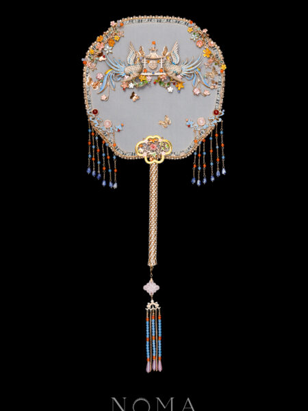 Colorful Swallow Pagoda Fan - Gold, Blue