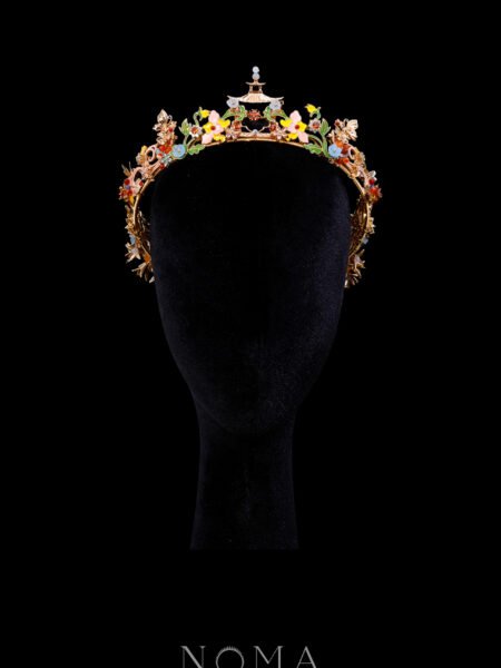 Colorful Butterfly Crane Pagoda Crown - Gold, Blue