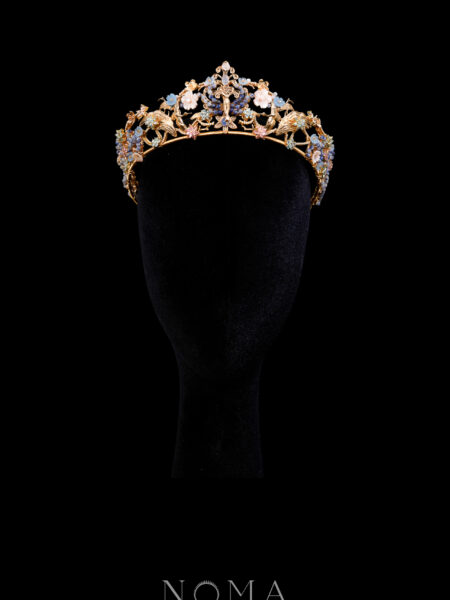 Peacock Crane Ornament Crown - Gold, Blue