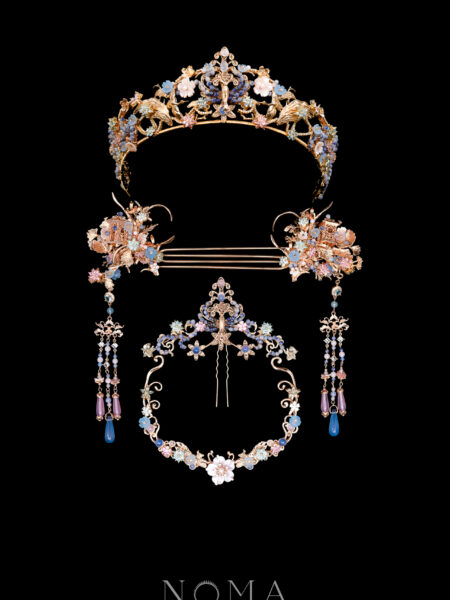 Peacock Ornament Pagoda Ginkgo Grass Full Set - Gold, Blue (5 pcs)