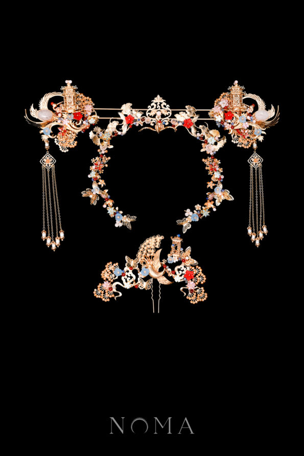 CHN-202400111-Harmonious-Phoenix-Pagoda-Ornament-Full-Set-Gold-Ruby-4-pcs-1