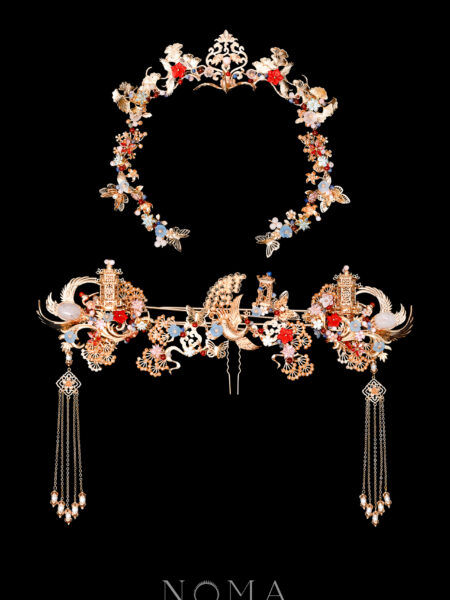 Harmonious Phoenix Pagoda Ornament Full Set - Gold, Ruby (4 pcs)