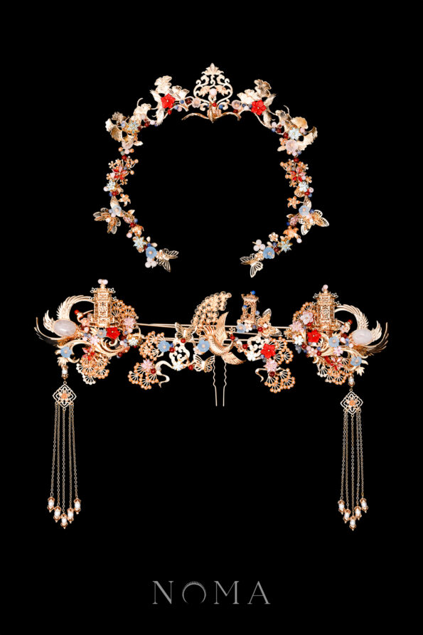 CHN-202400111-Harmonious-Phoenix-Pagoda-Ornament-Full-Set-Gold-Ruby-4-pcs