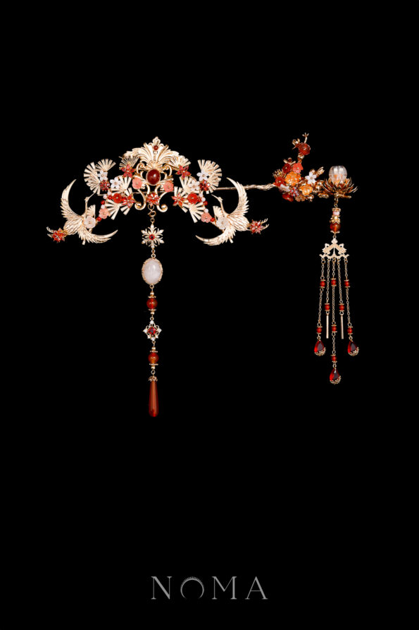 CHN-202400139-Crane-Heavenly-Painting-Lotus-Set-Gold-Ruby-2-pcs