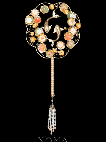 Koi Pond Scenery Fan - 18k Yellow Gold