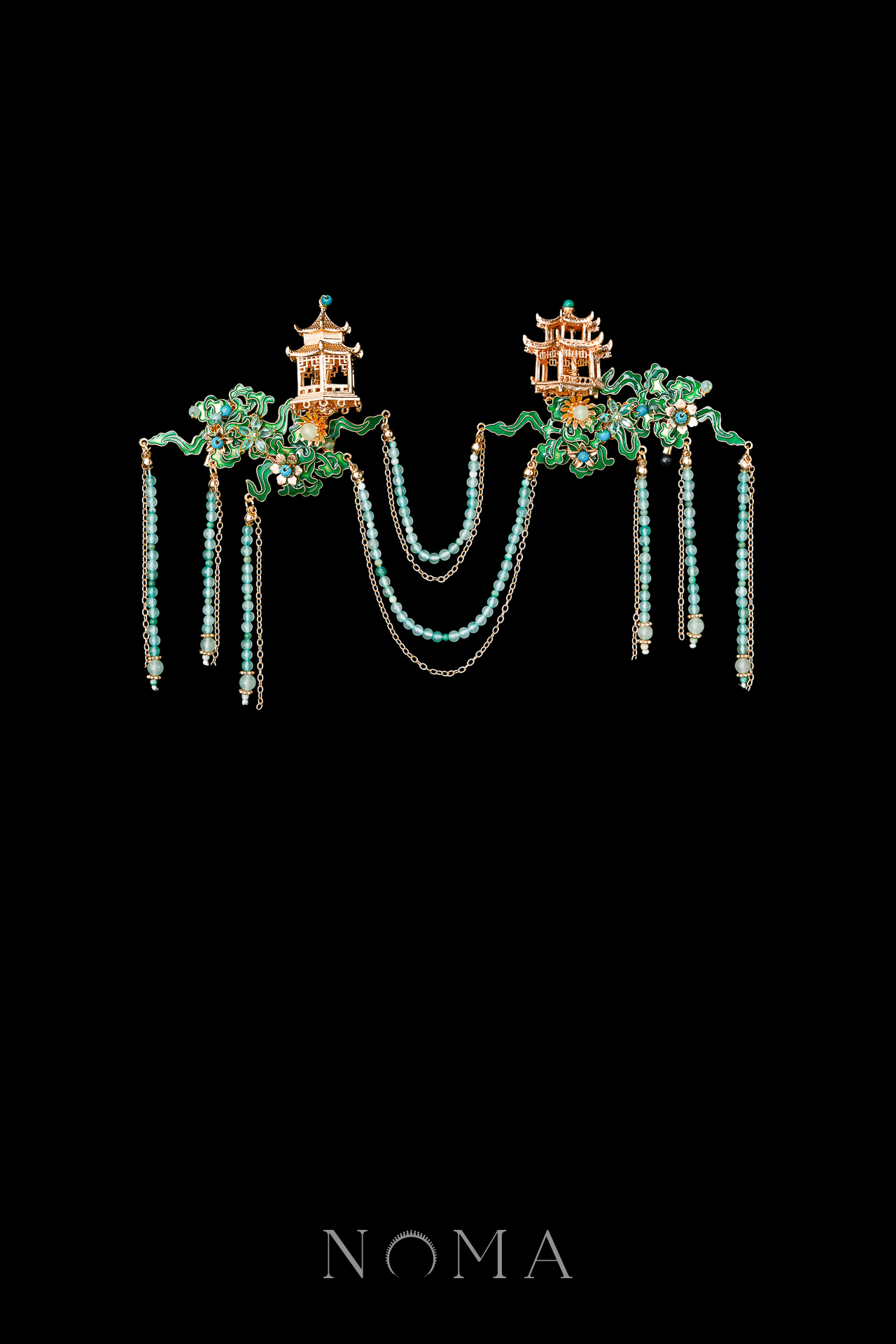 CHN-202400172-Colorful-Flying-Cloud-Pagoda-Chain-Brooch-Gold-Turquoise