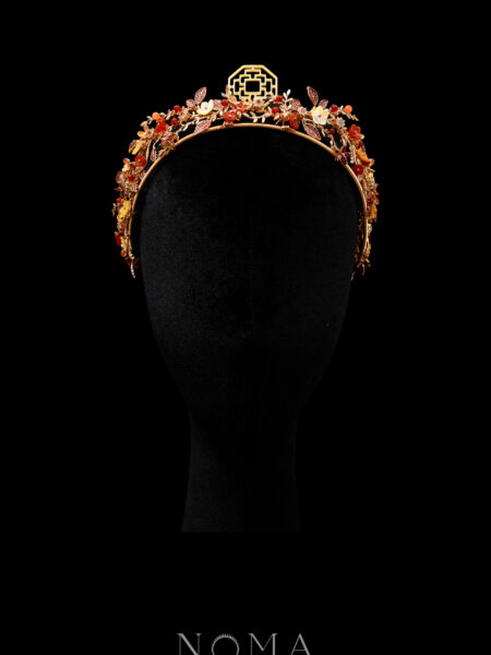 Colorful Floral Branch Artistry Crown - Gold, Ruby
