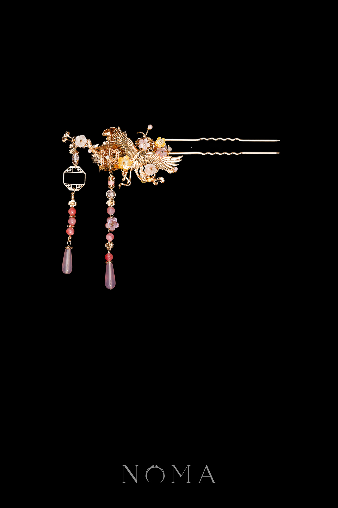 Crane Heaven Cloud Hairpin - Gold, Pink (Right)