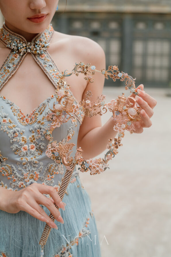 CHN-202400298-Harmonious-Peacock-Crane-Pagoda-Ornament-Fan-Gold-Pink-3