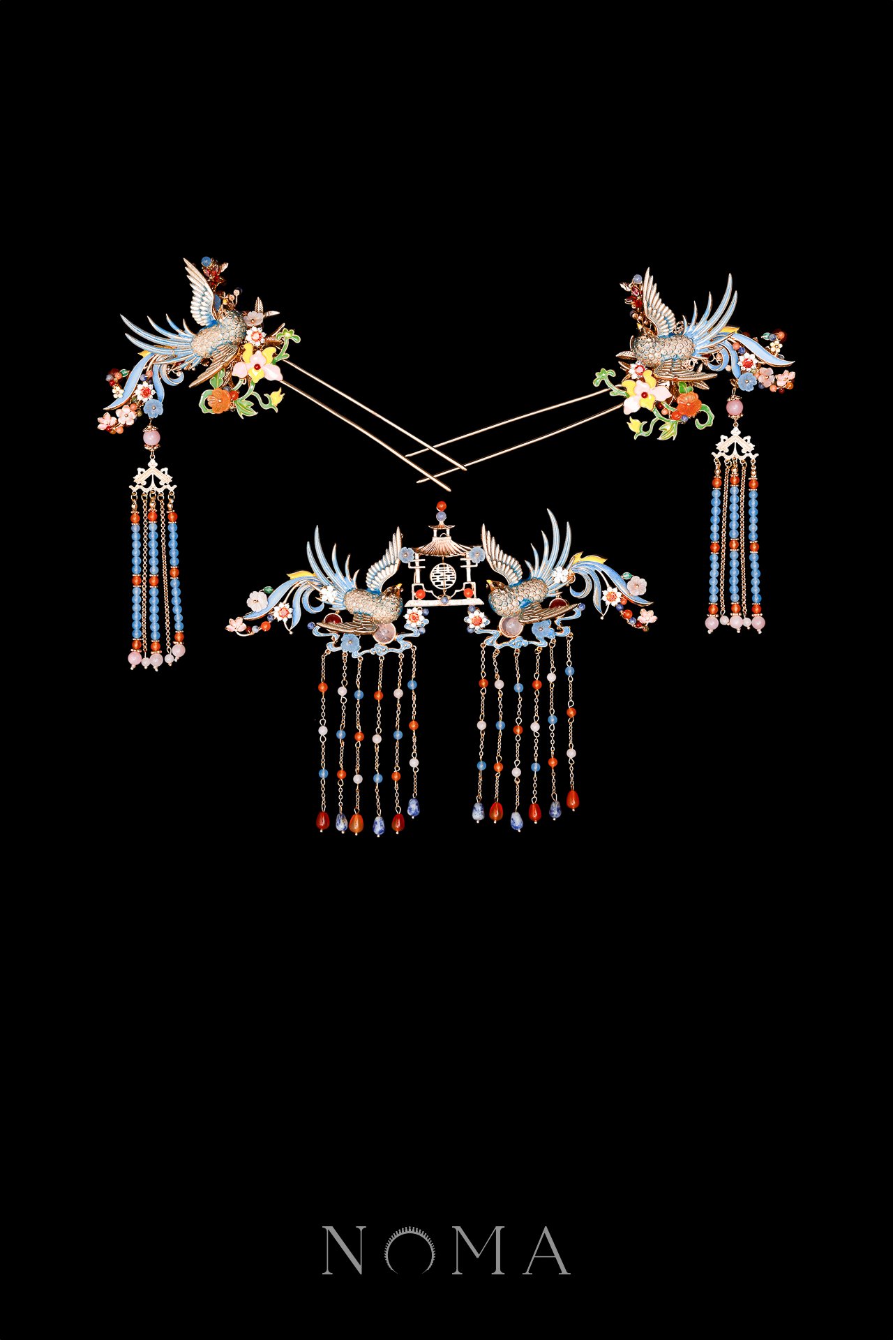 Colorful Swallow Pagoda Simple Set - Gold, Blue (3 pcs)