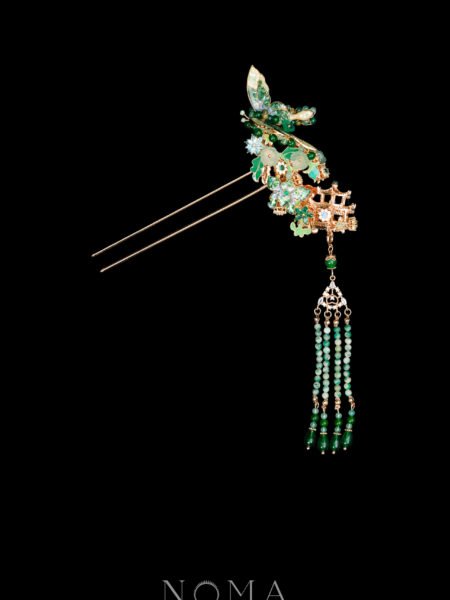 Colorful Mosaic Flying Butterfly Hairpin - Gold, Turquoise (Left)