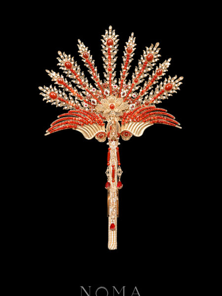 Extravagant Phoenix Gems Fan - 18k Yellow Gold, Ruby