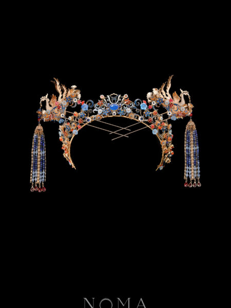 Colorful Phoenix Curvy Ornament Crown Set - Gold, Sapphire (3 pcs)