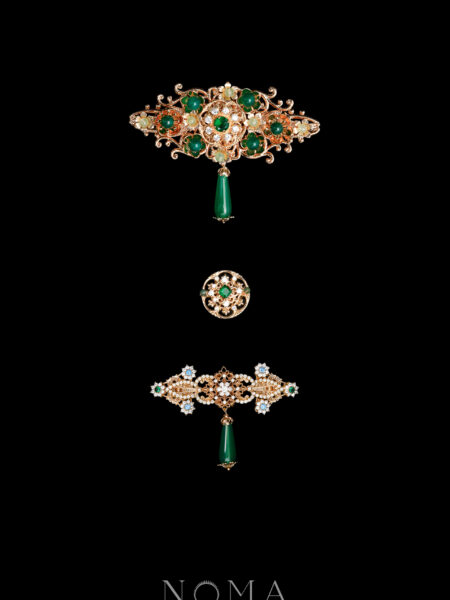 Nuence Decorated Ornament Button & Brooch Set - Gold, Jade (19 pcs)