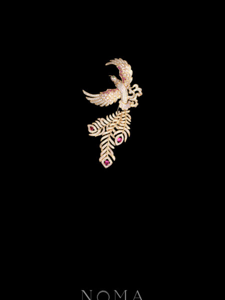 Magnificent Phoenix Brooch - 18k Yellow Gold, Pink Diamond