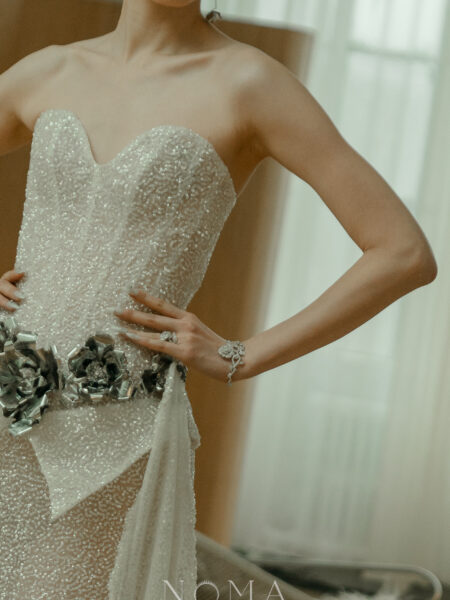 Nature Paved Rose Bangle - Rhodium White Gold