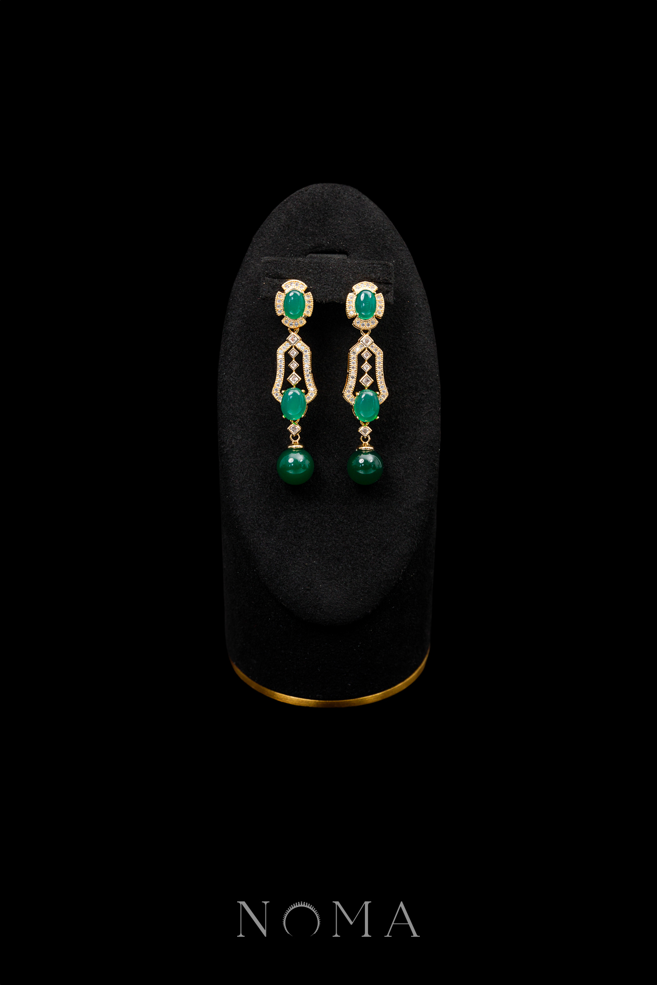 Oval Top Bottom Jade Earrings - 18k Yellow Gold, Jade