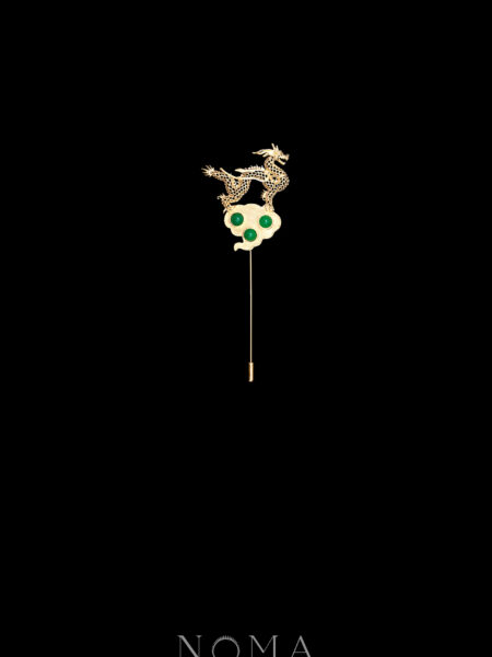 Standing Dragon Lapel Pin - 18k Yellow Gold, Jade (Left)