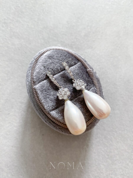 Teardrop Pearl Drop Elegance Earrings - Rhodium White Gold, White Pearl