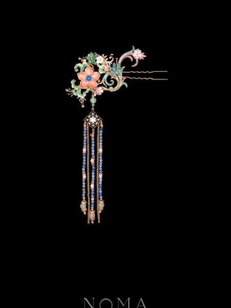 Colorful Mosaic Fantasy Flower Side Hairpin - Gold, Rainbow (Left)