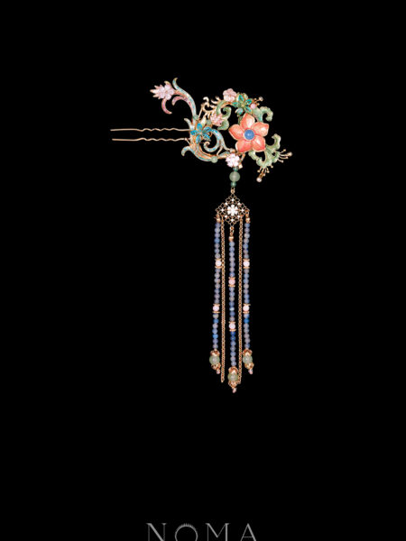 Colorful Mosaic Fantasy Flower Side Hairpin - Gold, Rainbow (Right)