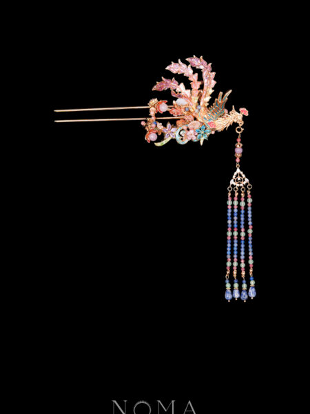 Colorful Mosaic Fantasy Phoenix Hairpin - Gold, Rainbow (Left)