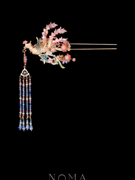 Colorful Mosaic Fantasy Phoenix Hairpin - Gold, Rainbow (Right)