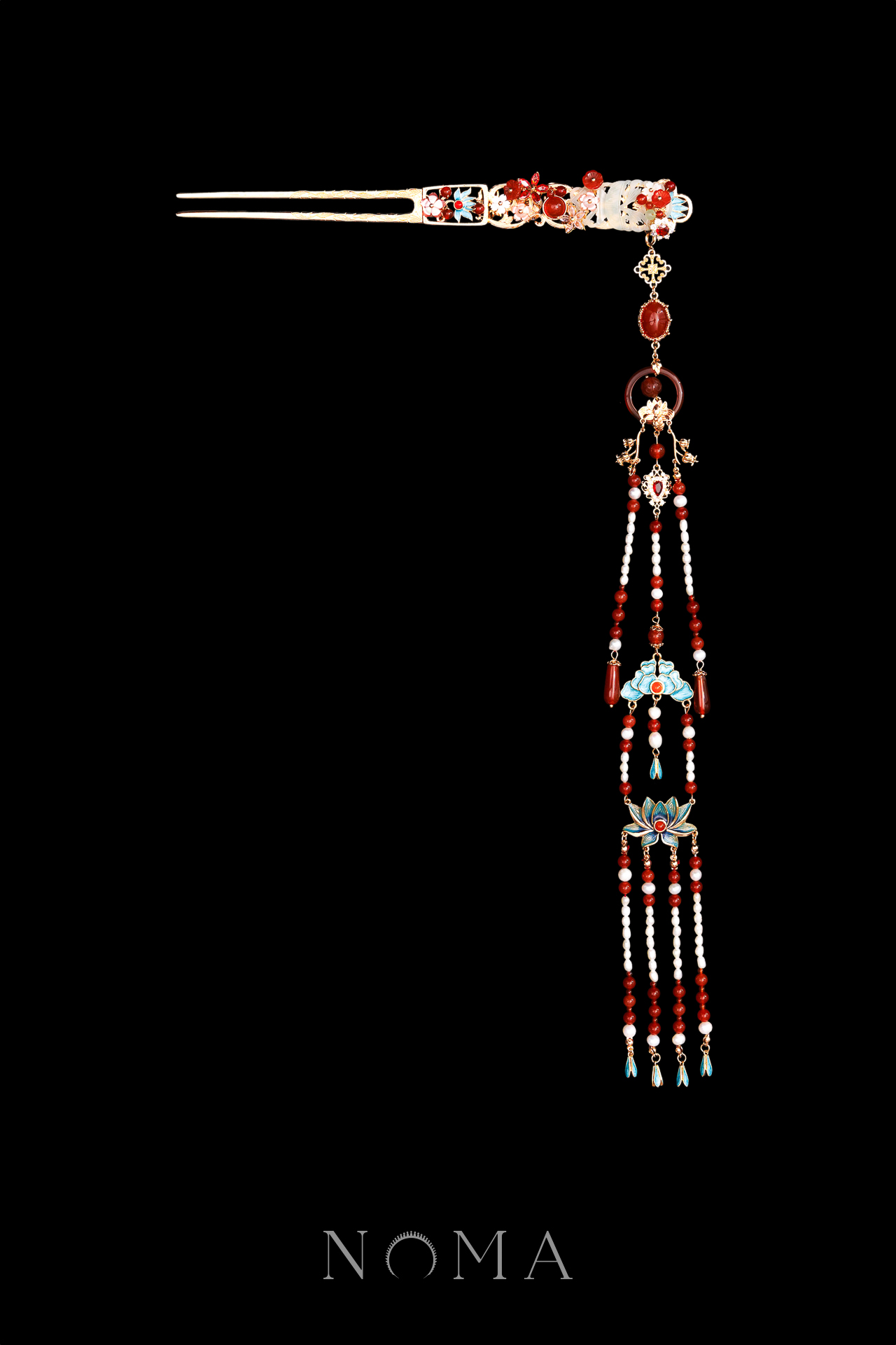 Everlasting Carved Jade Hairpin - Gold, Light Jade (Left)