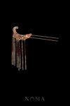 Regal Flower Curvy Hairpin - Gold, Ruby (Right)