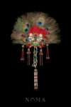 Colorful Regal Art Peacock Feather Fan - Gold