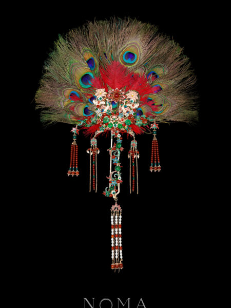 Colorful Regal Art Peacock Feather Fan - Gold