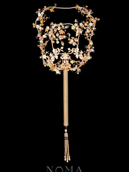 Mosaic Noble Crane Tranquility Fan - Gold, Pink