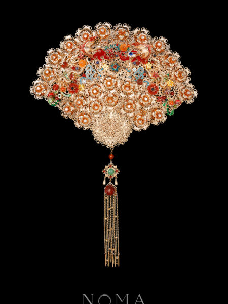 Colorful Imperial Amazing Flower Studded Fan - Gold