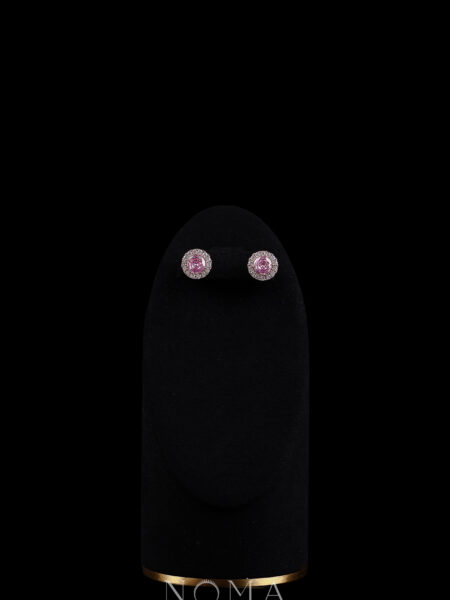 Classic Round 1.5 ct Halo Earrings - 18k Rose Gold, Pink Diamond