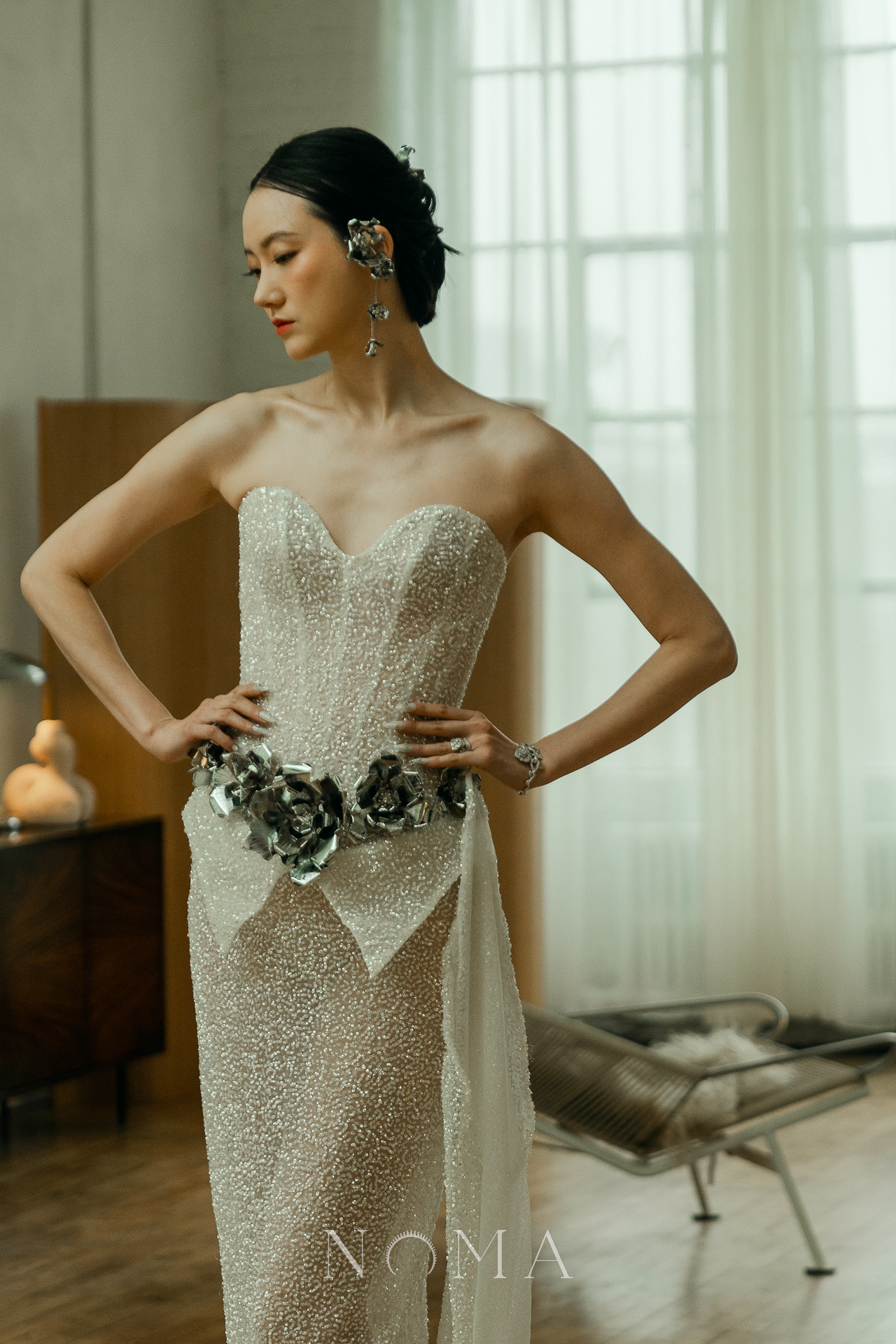 925-202400017-Floral-Art-Earpiece-Rhodium-White-Gold