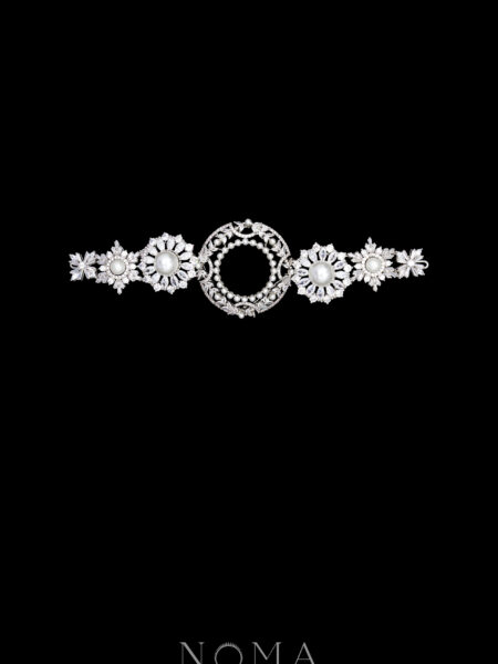 Circular Pearl Horizontal Hairvine or Brooch - White Gold