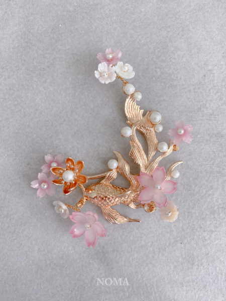 Pink Koi Brooch - Gold, Pink